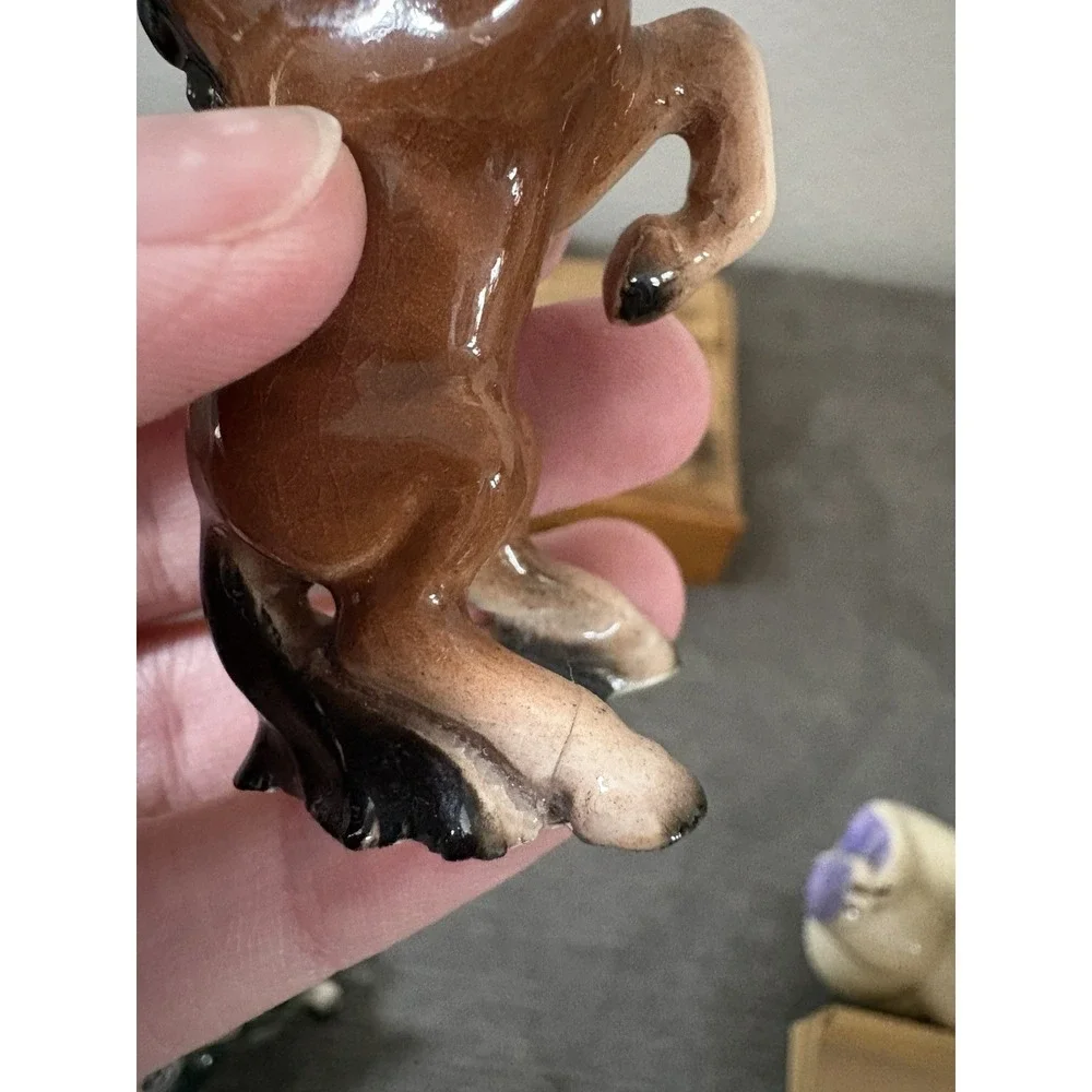 Small Porcelain Vintage Rearing‎ Bay Horse Figurine